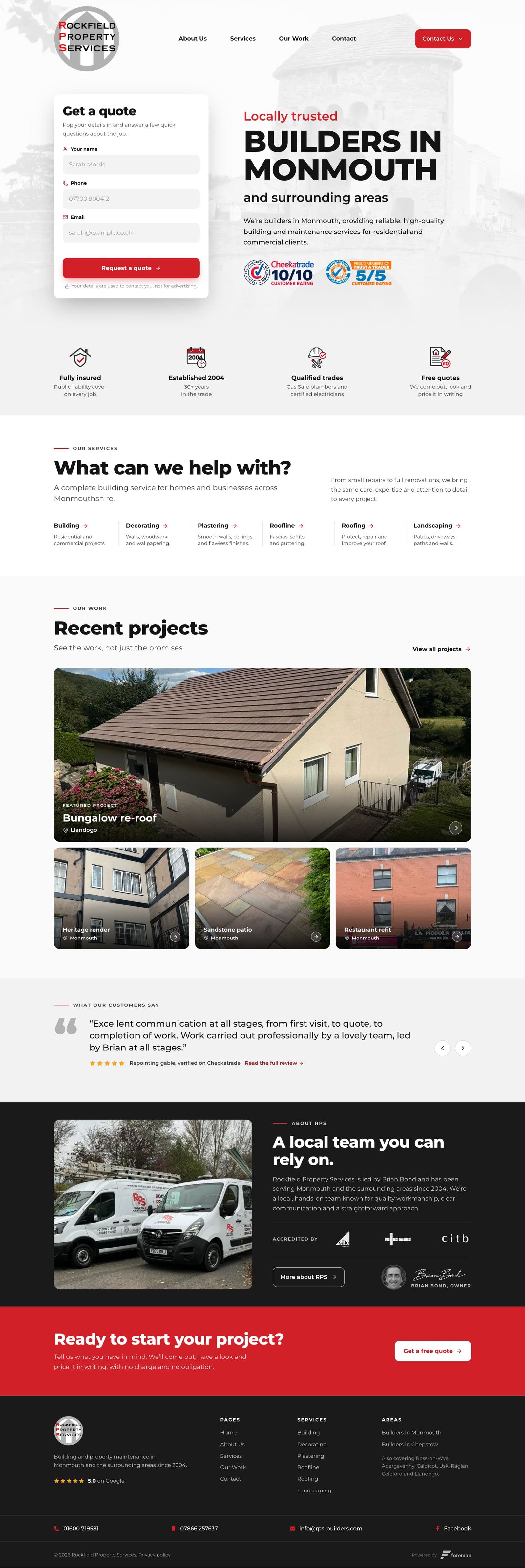 Rockfield Property Services's website, which we built